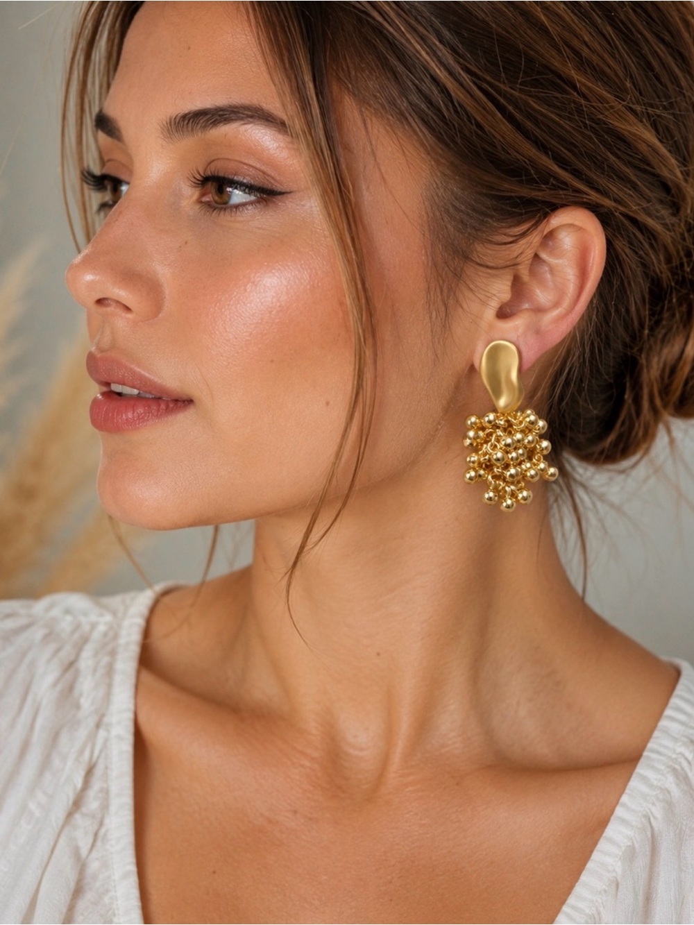Anthropologie Gold Cluster Drop Earrings